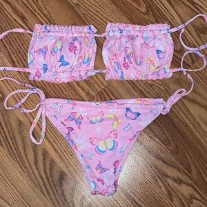 Pink Butterfly Print Bikini Set